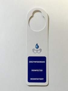 Zawieszka na klamkę "ZDEZYNFEKOWANO" - 50 szt. wariant 1